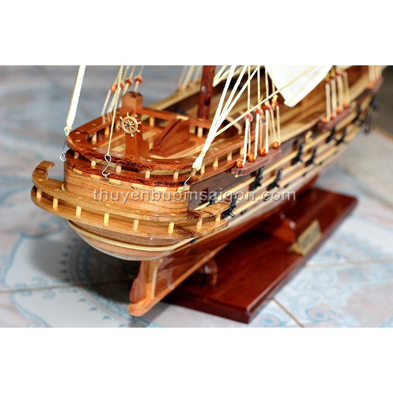 Thuyền buồm mỹ nghệ trang trí Napoleon gỗ tự nhiên dài 100cm, mô hình thuyền gỗ cao cấp, quà tặng khách hàng