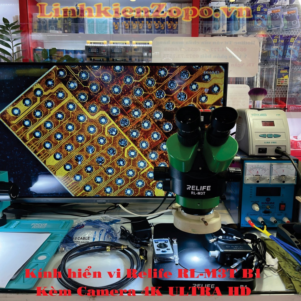 Kính hiển vi 3 mắt RELIFE RL-M3T.B1 Kèm Camera 4k Ultra HD nối LCD VGA HDMI