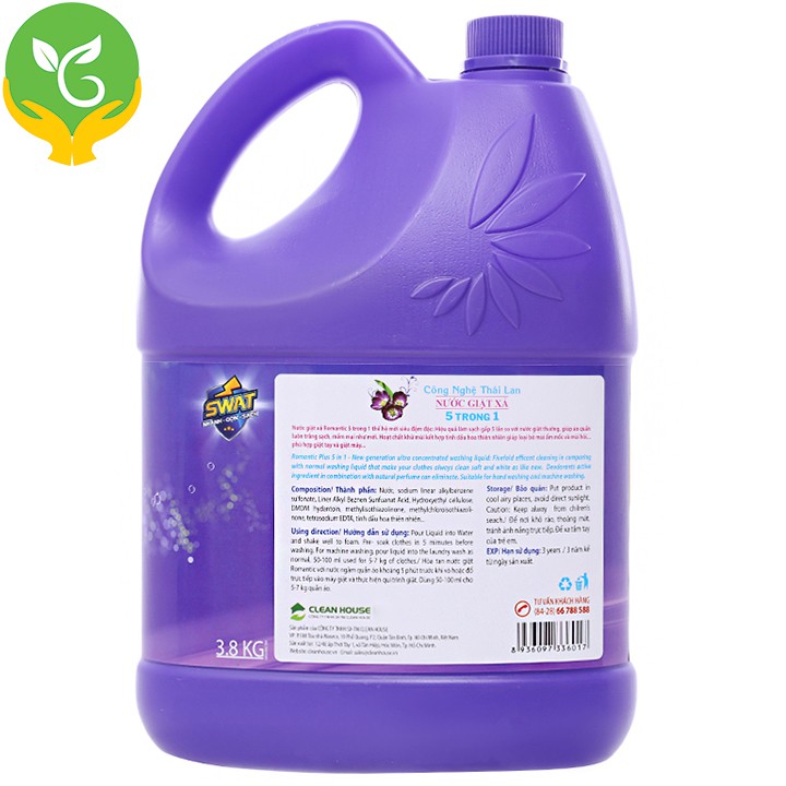 Nước Giặt Xả 5 in 1 SWAT Hương Romantic Siêu Thơm 2.2kg/3.8kg - Siêu tiết kiệm giúp diệt khuẩn, công nghệ lưu hương kép