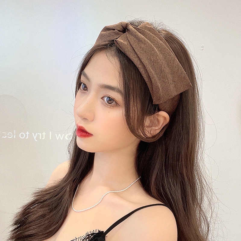 Băng đô Haimeikang bằng vải bản rộng họa tiết thắt nút màu trơn