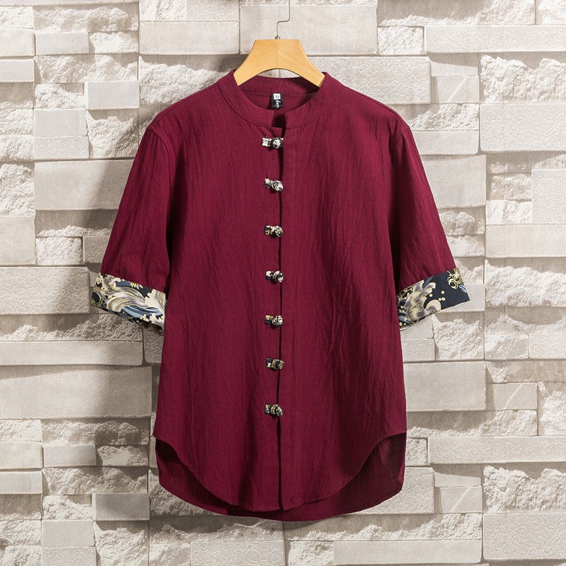 Áo Sơ Mi Cotton Lanh Tay Ngắn Dáng Rộng Kiểu Sườn Xám Trung Hoa Năm Mới
