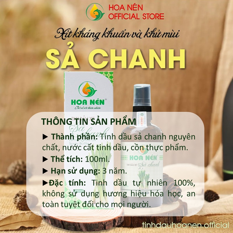 Tinh dầu sả chanh xịt phòng Hoa Nén 100ml - Giúp khử mùi, diệt khuẩn, đuổi côn trùng hiệu quả, tốt cho sức khoẻ