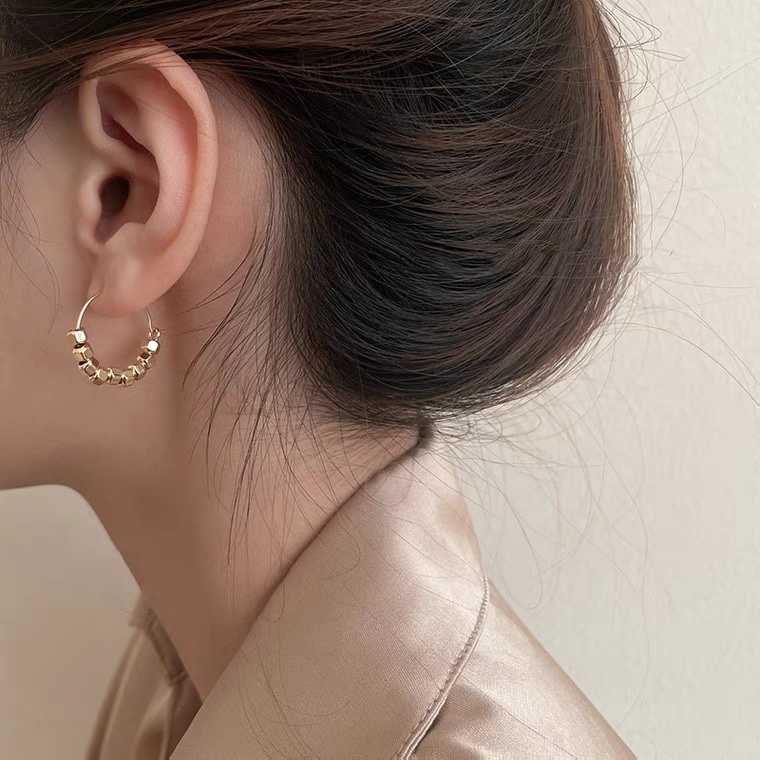 Bông tai kim loại hình vuông mạ bạc 925 phong cách Âu Mỹ sang trọng thời trang
