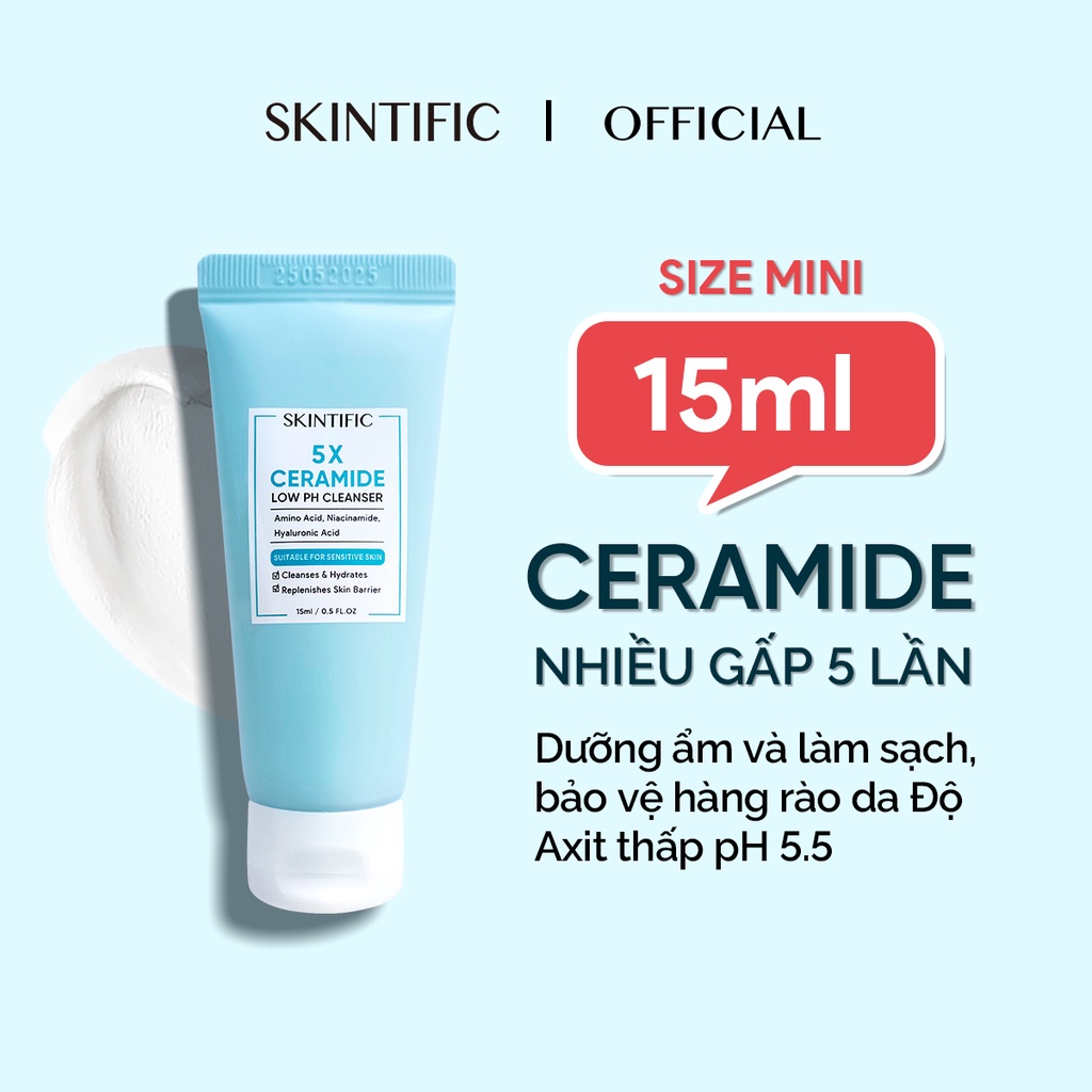 Sữa rửa mặt pH thấp 5X Ceramide mini size SKINTIFIC 15ml