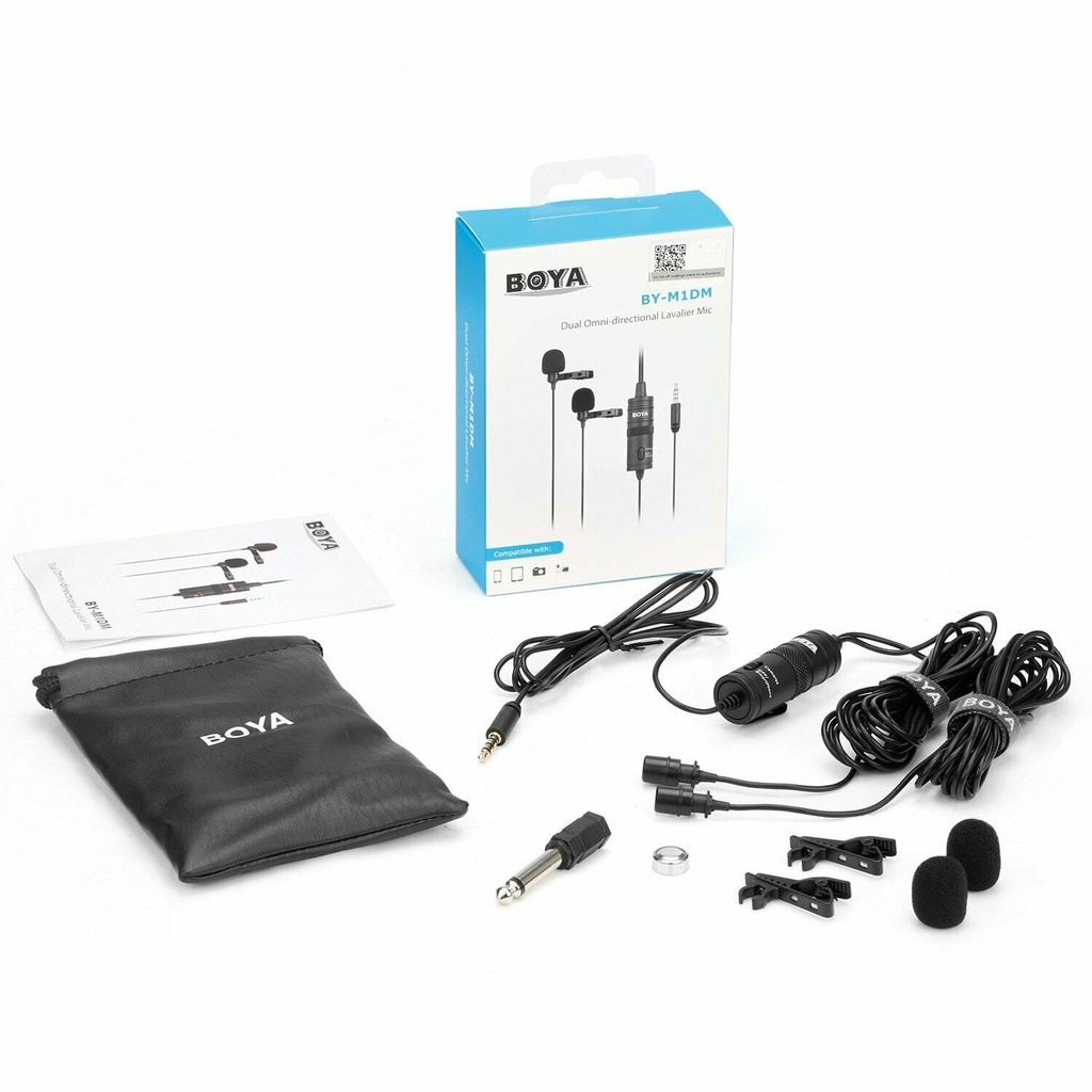 BOYA BY-M1DM micro đôi gài áo cho 2 người dùng cho điện thoại, máy ảnh, máy quay