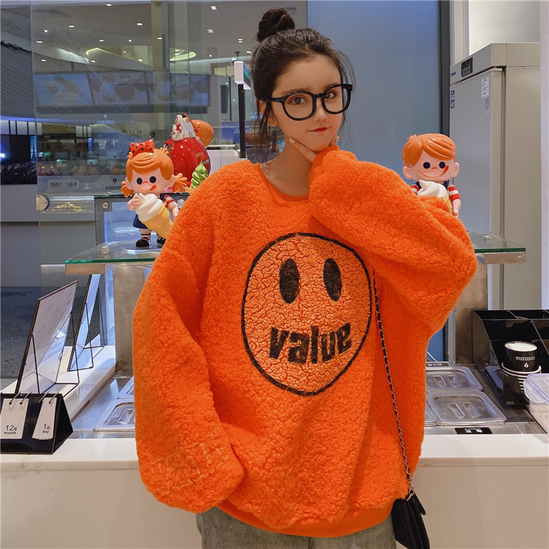 Áo Sweater Nhung Nữ Tay Dài Dáng Rộng Phong Cách Hàn Quốc