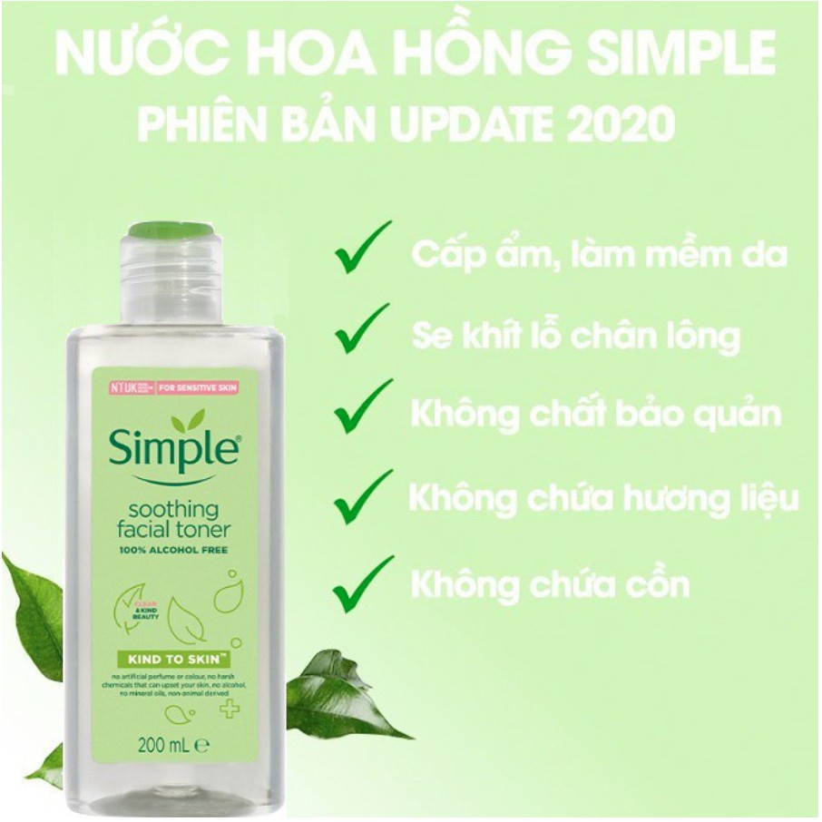 [Chính Hãng] Nước Hoa Hồng Simple Cân Bằng Da Dịu Nhẹ Kind To Skin Soothing Facial Toner 200ml Vala Store