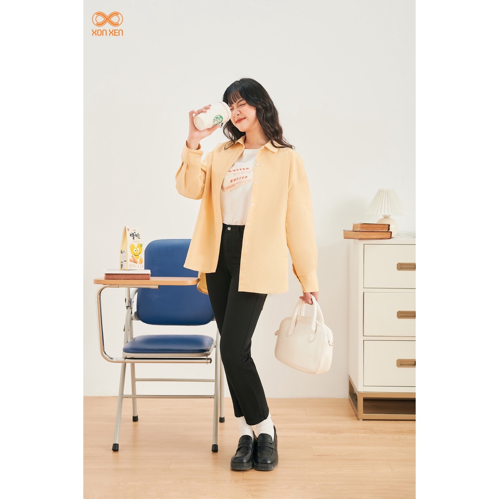 Áo sơ mi nữ công sở áo sơ mi dài tay trơn basic chuẩn form XONXEN SHOP freesize mã 2126