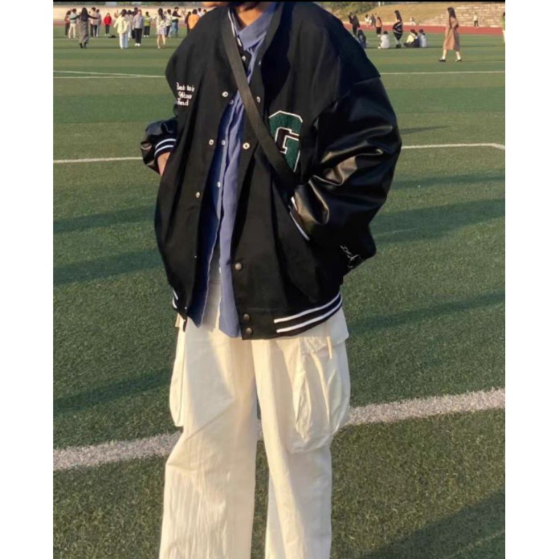 ORDER_ Khoác Bomber Chữ Thêu Phối Tay Da Ulzzang | BigBuy360 - bigbuy360.vn