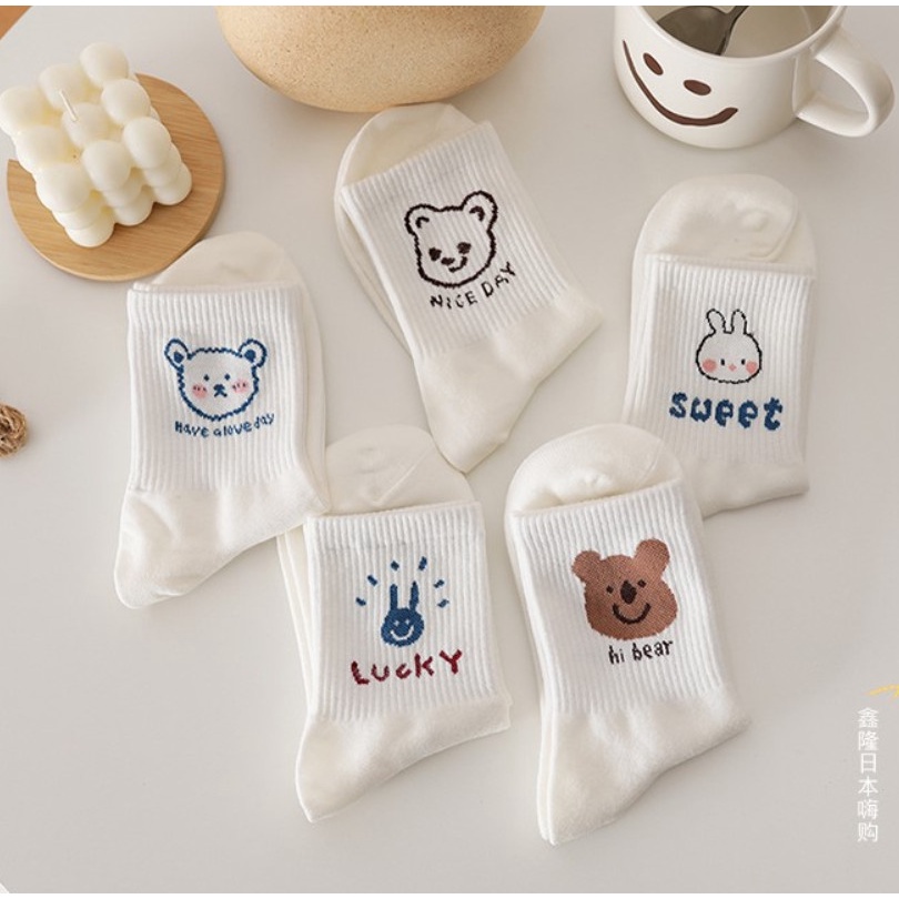 Set 5 đôi vớ tất nữ cổ cao hàn quốc cotton ✅nhiều màu cực xinh✅