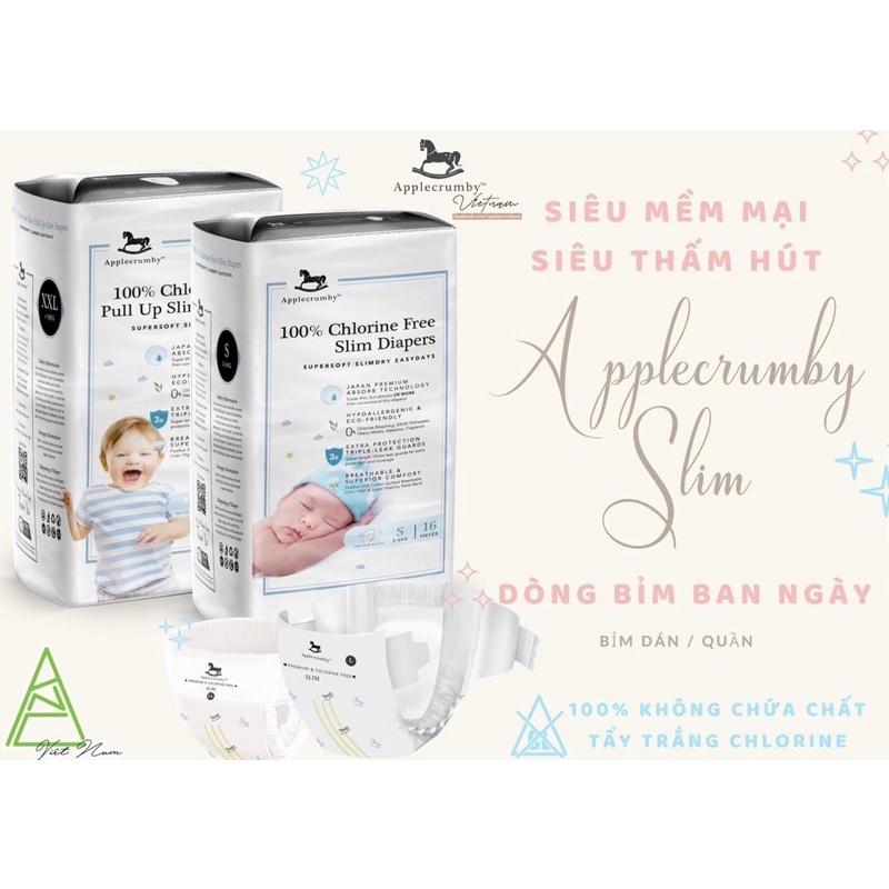 [Mua nhiều tặng quà] Tã Bỉm Quần/Dán-APPLECRUMBY-nội địa MALAYSIA/Slim/Overnight 2021 đủ size M15/L14/XL13/XXL12