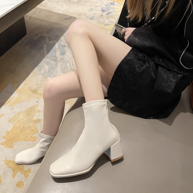 Giày bốt cao gót mũi vuông phối khóa kéo thời trang cá tính cho nữ | BigBuy360 - bigbuy360.vn