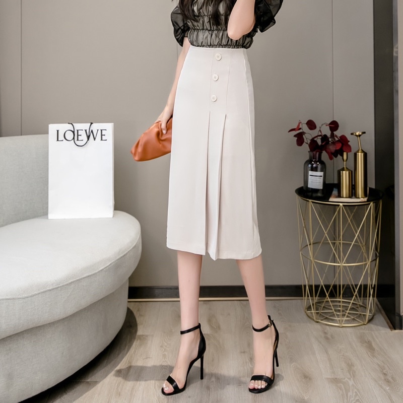 Chân váy 3 Khuy dài qua gối công sở
