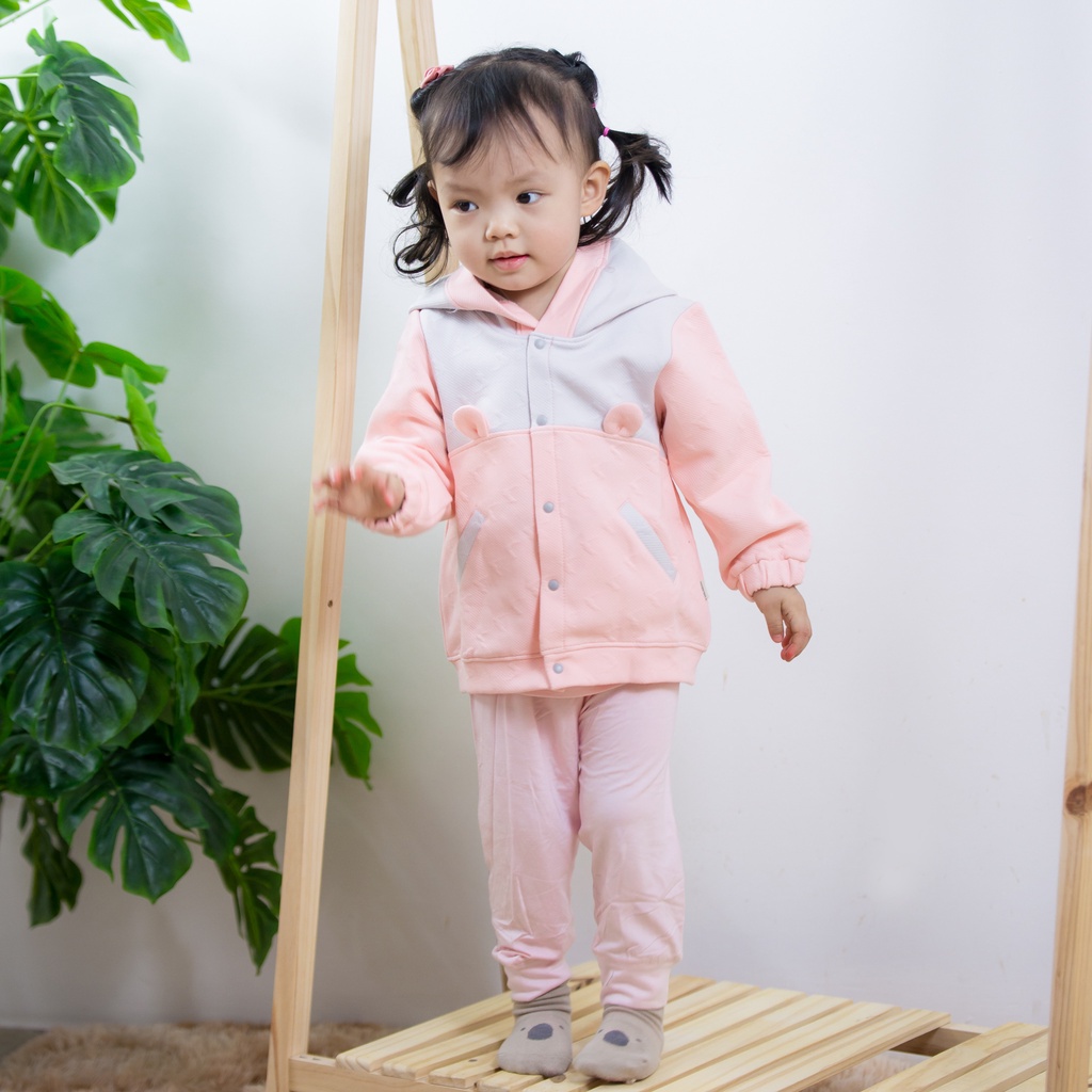 [UALA ROGO] Áo khoác nỉ trần bông phối tai gấu có mũ cho bé 1-3Y Hàng chính hãng