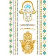 Hình xăm vàng bạc ánh kim, golden hoa văn dán tay, chân tham gia đi lễ hội, rave, music festival biển