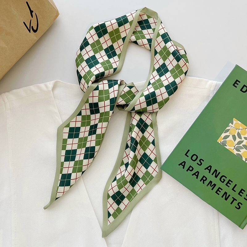 Khăn Quàng Cổ Bằng Lụa Nhỏ Màu Xanh Lá Cây Thời Trang Xuân Hè Phong Cách Hàn Quốc Cho Nữ