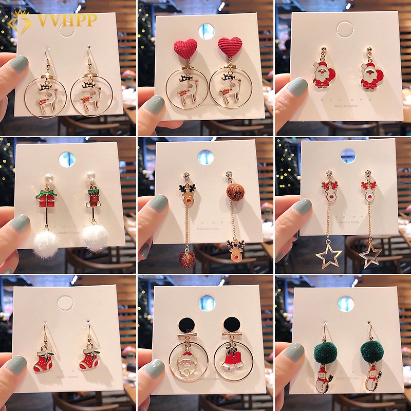 Fashion Christmas Tree Santa Claus Earrings for Women Cartoon Elk Plush Ball Star Tassel Pearl Earring Accessories Jewelry Christmas Decoration