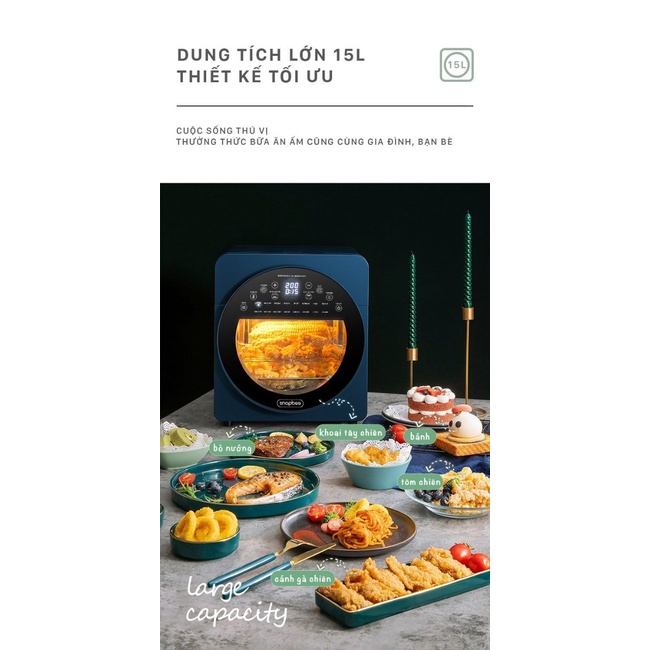 Nồi chiên không dầu Snapbee 15L hoàn toàn tiếng Việt không cần lật thực phẩm