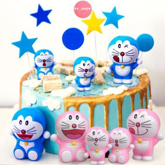 Set 4 Doremon trang trí bánh kem, phụ kiện trang trí bánh sinh nhật