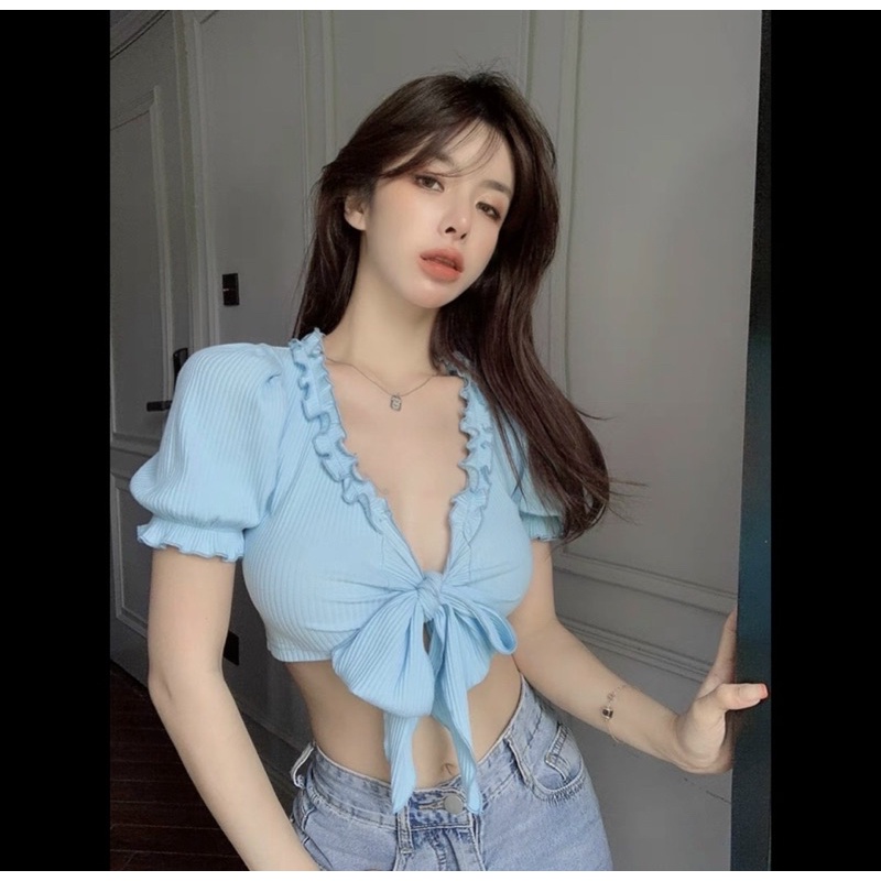 Áo kiểu croptop nơ ngực siêu sexy