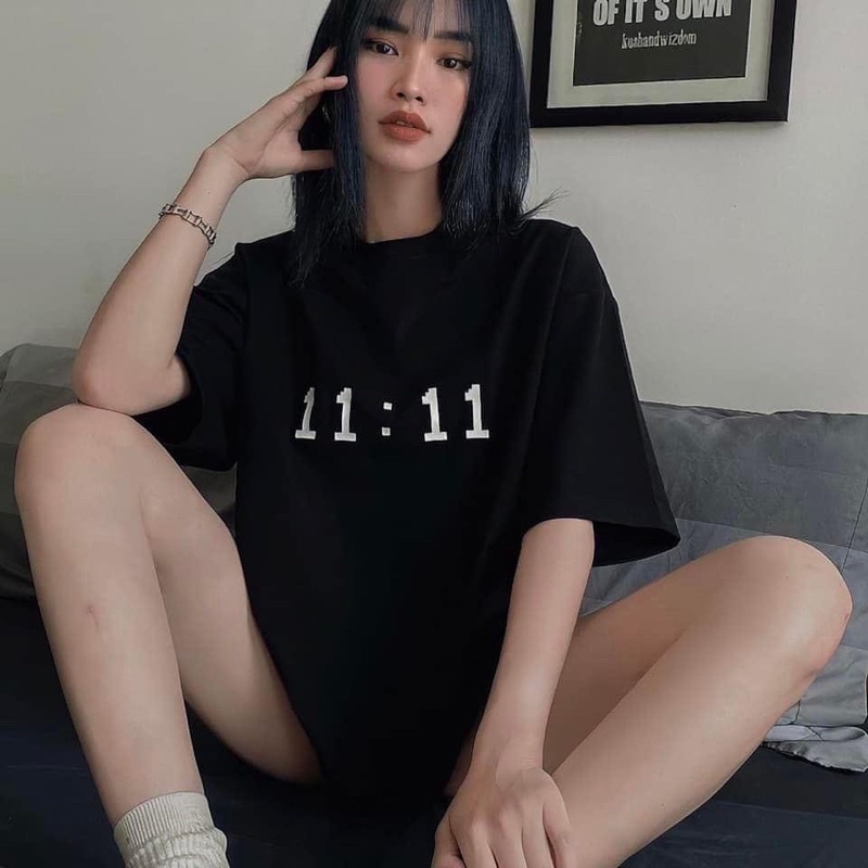 ÁO THUN TAY LỠ COTTON 11:11 FORM UNISEX NAM NỮ (hình chụp thật)