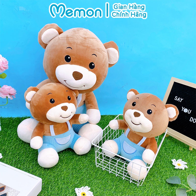 Gấu Bông Baby Đeo Yếm Thêu Túi Lông Mịn Cao Cấp Memon
