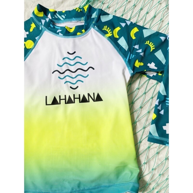 Set đồ bơi bé trai tay dài quần lửng Lahahana ombre xanh chuối