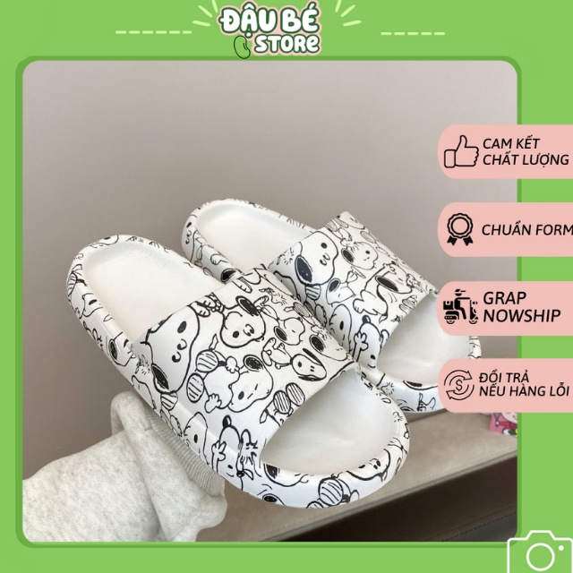 Dép Bánh Mì Hoạ Tiết Hoạt Hình Ulzzang-Dép Lê Quai Ngang Hottrend Phối Đen Trắng Siêu Êm Chống Trơn Trượt - Daube - D046