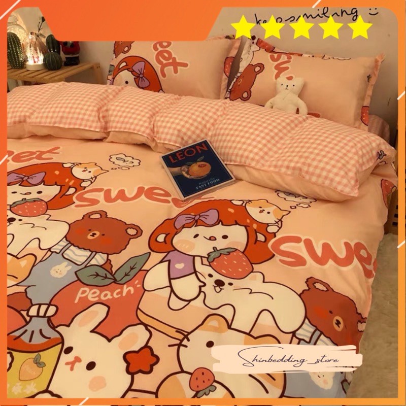 Set Chăn Ga Bạn Mèo Hồng Cotton Poly Siêu Đáng Yêu (Shinbedding_store)