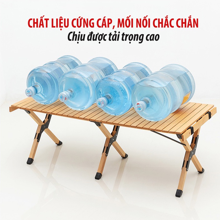 Bàn gấp dã ngoại gỗ sồi cao cấp thiết kế mặt cuộn xếp gọn thông minh khung chắc chắn du lịch cắm trại- Kèm túi đựng