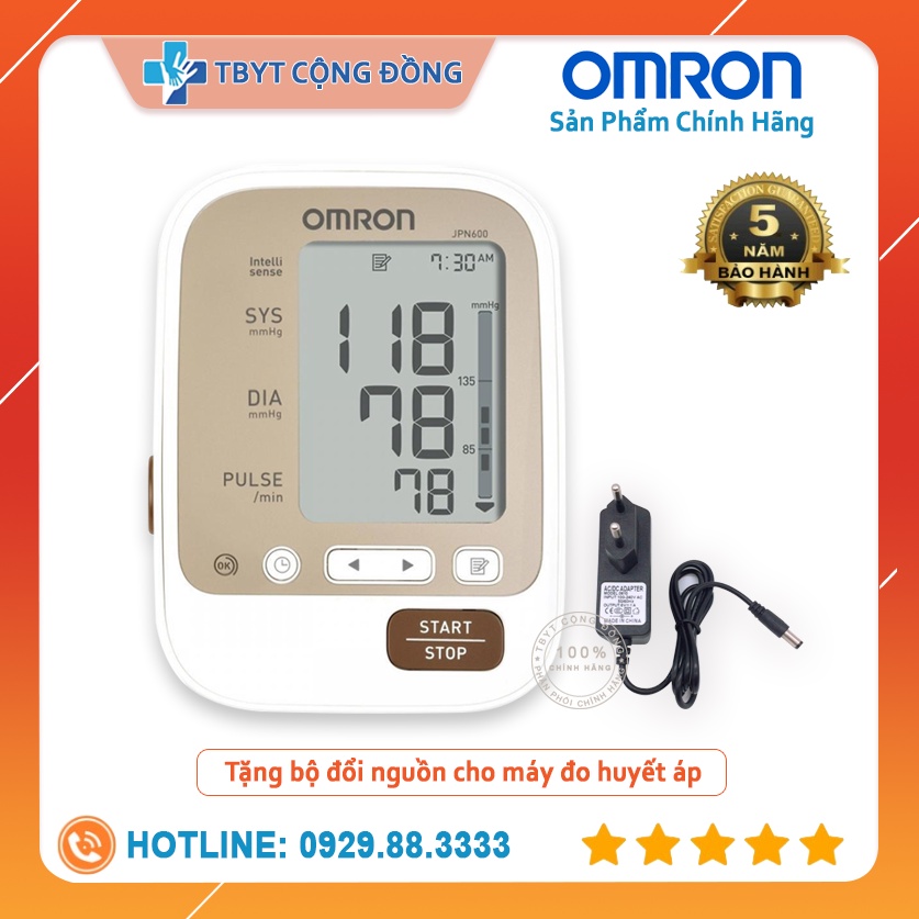 Máy đo huyết áp bắp tay Omron JPN600 + Tặng bộ đổi nguồn  Bảo Hành 5 Năm