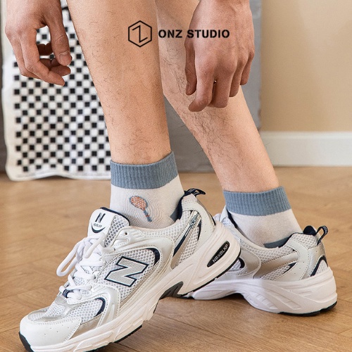 Set vớ cotton ONZ Studio hoạ tiết tennis - Set 5 tất chân unisex cổ ngắn co giãn thoáng khí thấm hút mồ hôi TA08