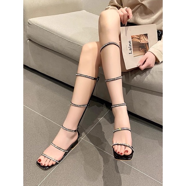 Order _ Sandal dài khoá sau quai đính đá nhân tạo siêu xinh