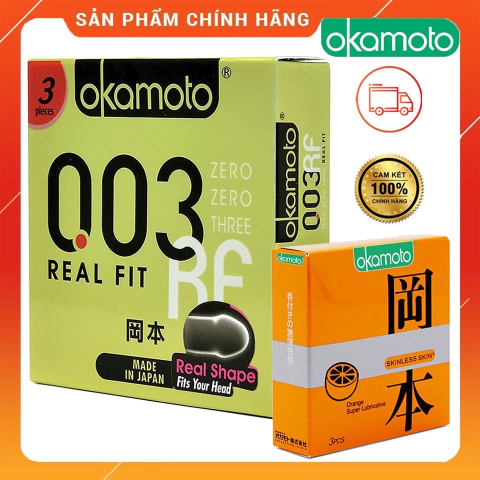 Bao cao su Okamoto 0.03 Real Fit, Mỏng Với Khả Năng Co Rút Giúp Ôm Sát (Hộp 3C)