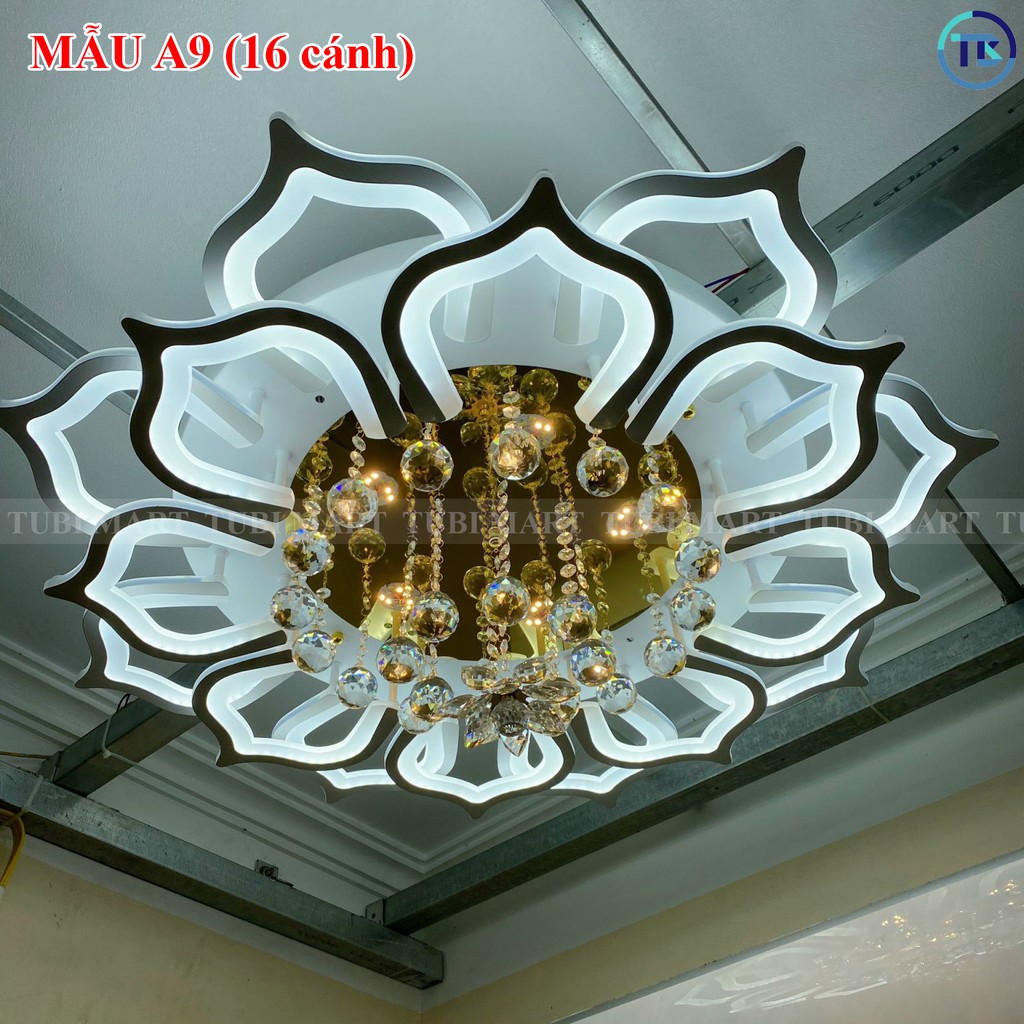 Đèn Ốp Trần Pha Lê 16 Cánh – Đèn Áp Trần Trang Trí Phòng Khách, Gồm 3 Chế Độ Ánh Sáng, Có Điều Khiển Từ Xa - TB08