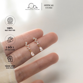 Khuyên tai bạc nữ moonsilver, bông tai bạc zic zac giọt nước đính đá Bạc 925 Moonsilver