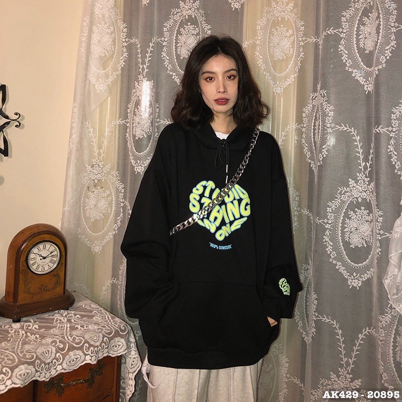 Áo Khoác Hoodie Nỉ Bông Form Rộng Unisex Couple Nam Nữ Sweater TIM XANH LÁ - AK3429 | BigBuy360 - bigbuy360.vn