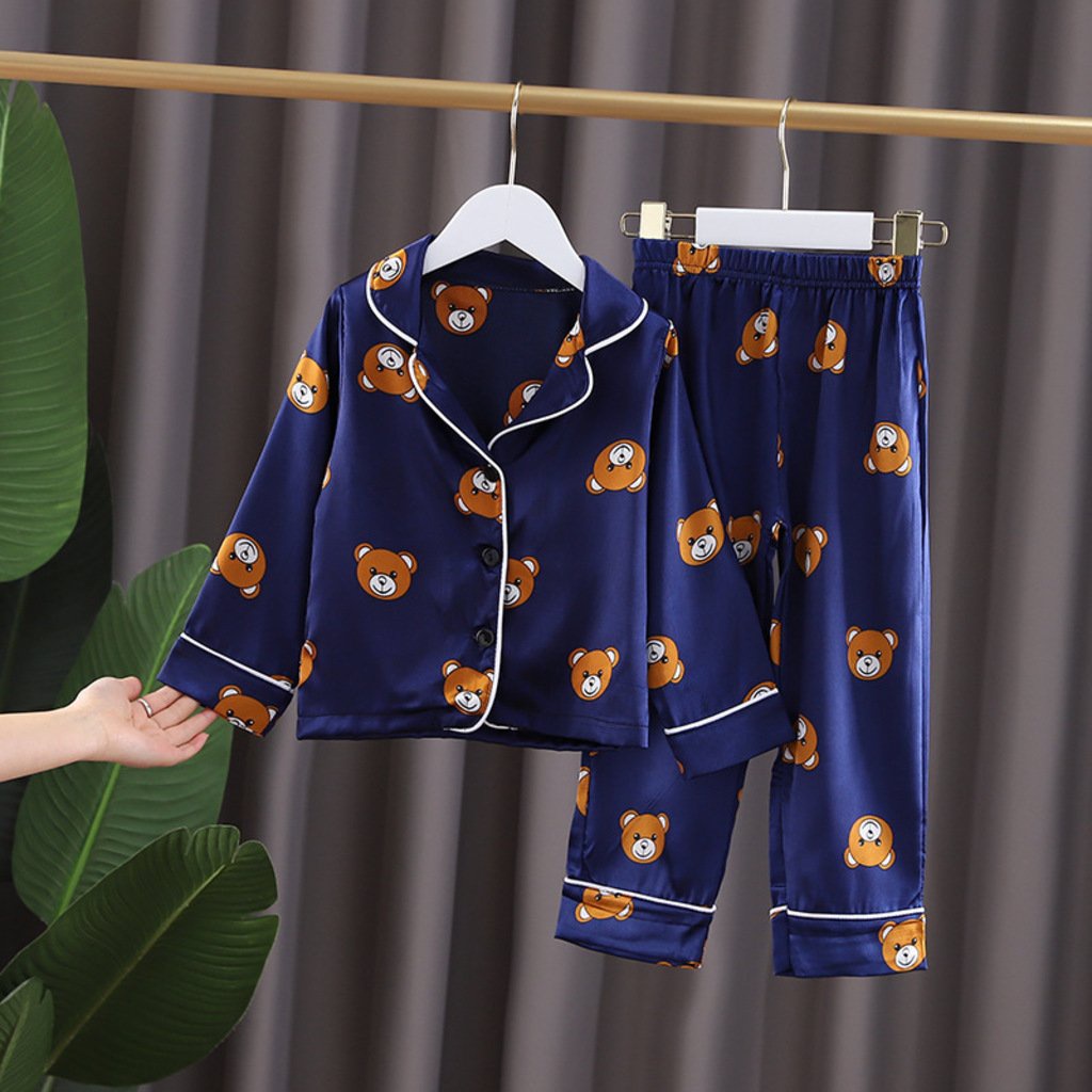 Quần Áo Trẻ Em In Hình Gấu Cute Bộ Đồ Ngủ Pijama Cho Bé Trai Bé Gái Dài Tay Thoáng Mát Size Từ 7-28kg SÂU SHOP