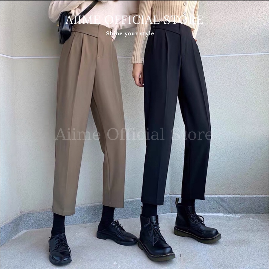 Quần Baggy Nữ Cạp Cao Vạt Khuy Lệch Bên Hông
