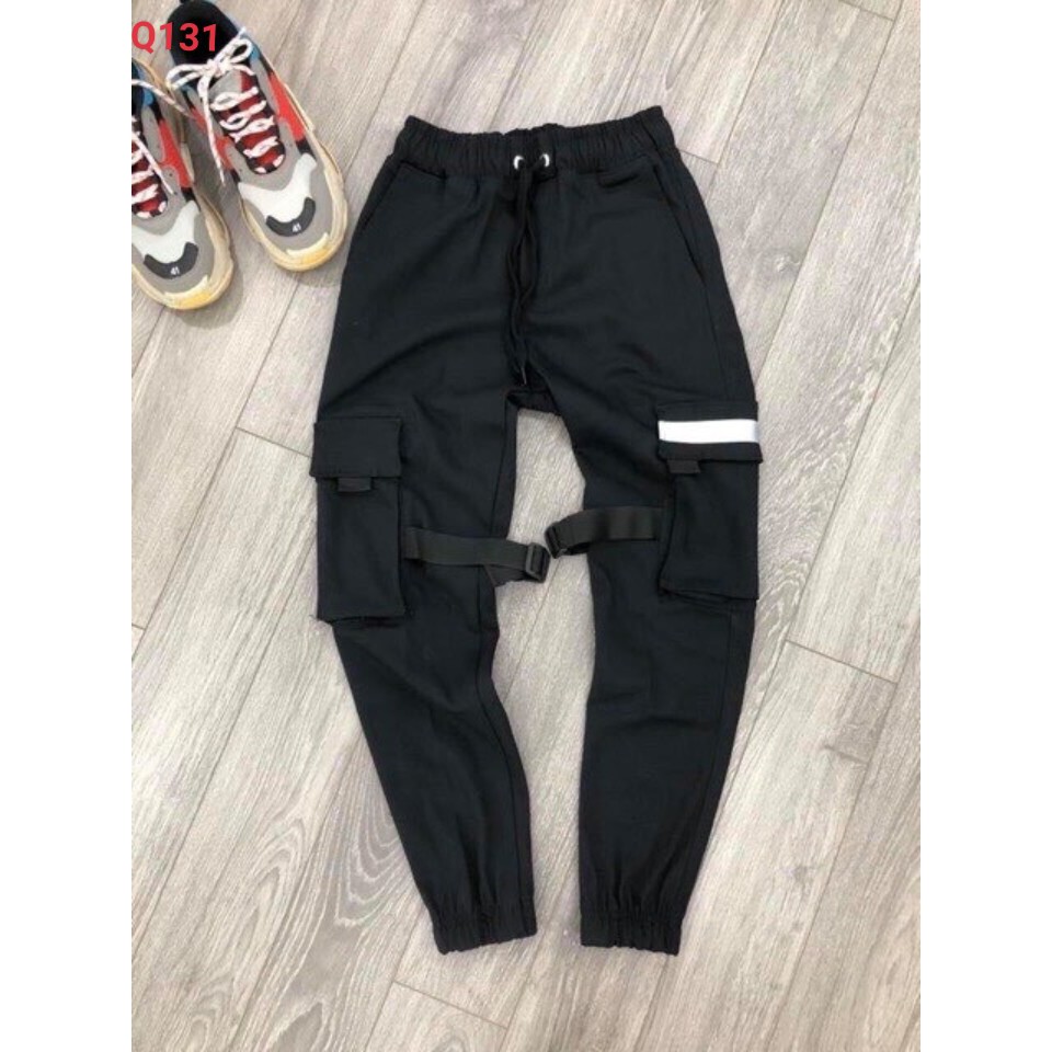 Quần Jogger Kaki Nam Nữ Chất [ hình thật 100 %] kiểu Phản Quang màu đen (077THPQ)
