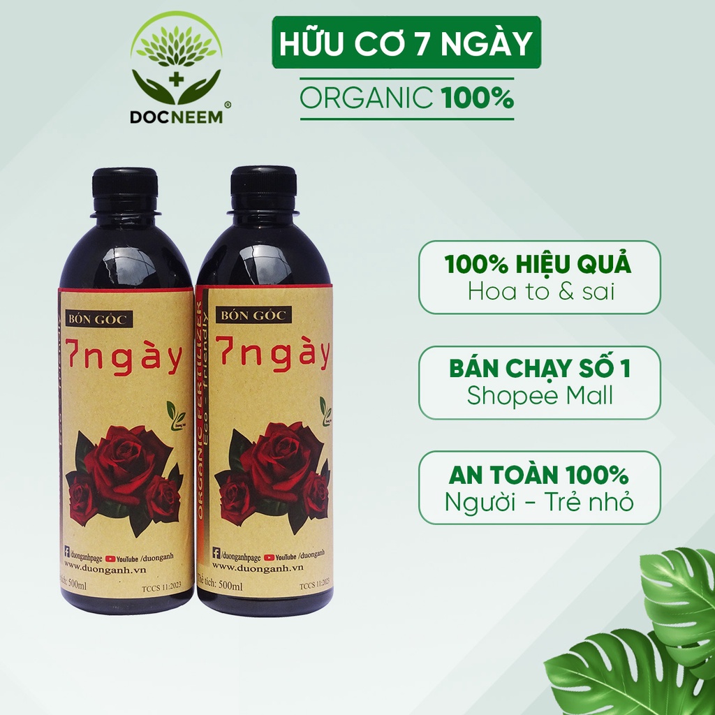 Phân Bón Hữu Cơ 7 Ngày cho hoa hồng phong lan cây cảnh thương hiệu DOCNEEM dung tích 500ml