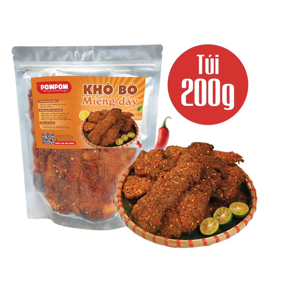Khô bò miếng dày mềm 200g POWPOW an toàn vệ sinh thực phẩm