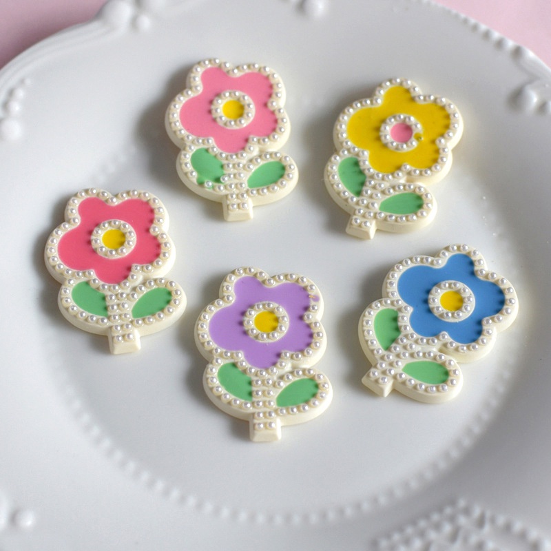 Bộ 5 Kẹp Tóc Hình Hoa Bằng Resin Đính Ngọc Trai Trang Trí Điện Thoại / Bông Tai DIY