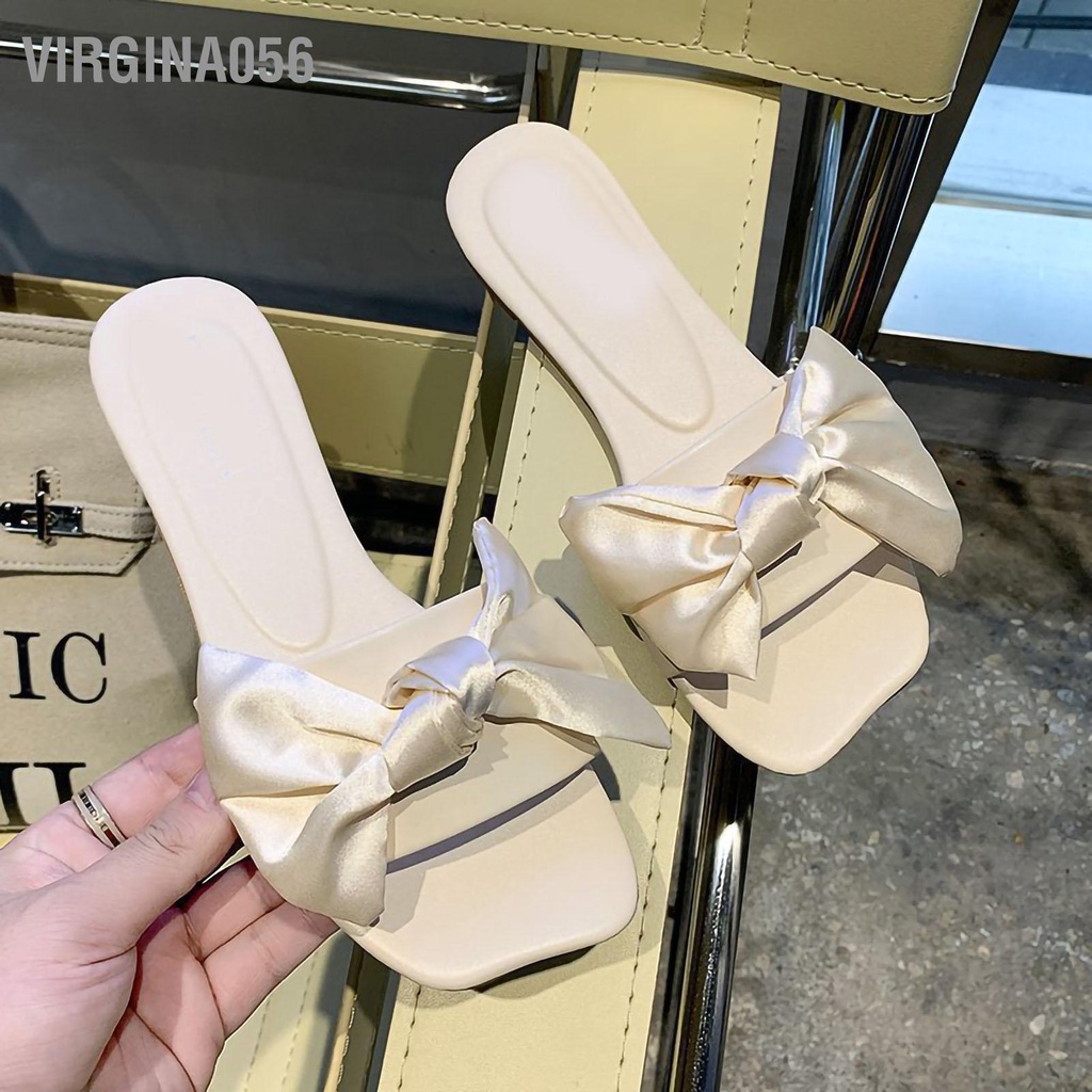 Virgina056 Phụ nữ Dép đi trong nhà Bowknot Quai mở Toe Mùa hè trượt phẳng cho Bãi biển