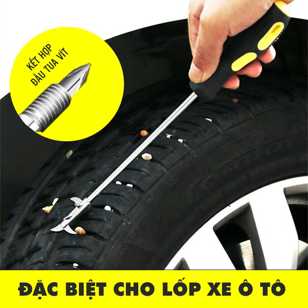 Dụng Cụ Móc Lốp Xe, Lấy Đinh Gảy Đinh, Loại Bỏ Đá Trên Lốp 2 in 1 Với Cây Tua Vít Giúp Lấy Cạy Đinh, Loại Bỏ Đá Dăm/ Cát