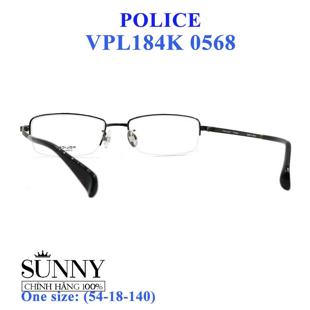 Gọng kính thời trang chính hãng Police VPL184K 0568 (54-18-140), thiết kế dễ đeo bảo vệ mắt