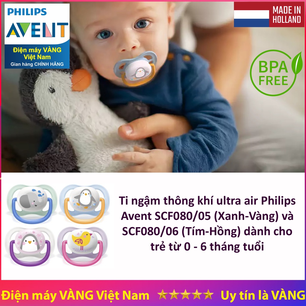 Ti ngậm thông khí Lime Philips Avent SCF080/06 SCF080/05 dành cho bé từ 0 đến 6 tháng tuổi