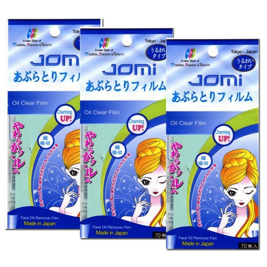 Giấy thấm dầu Jomi Oil Clear Film Nhật Bản, giúp thấm sạch dầu nhờn, hút sạch bụi bẩn, làm thông thoáng da, 70 tờ
