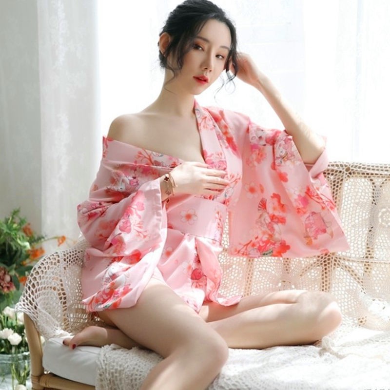 ◘Nhất định phải có hoa anh đào gợi cảm Nhật Bản đồng phục kimono cám dỗ bộ đồ ngủ lưới người nổi tiếng neo áo choà .