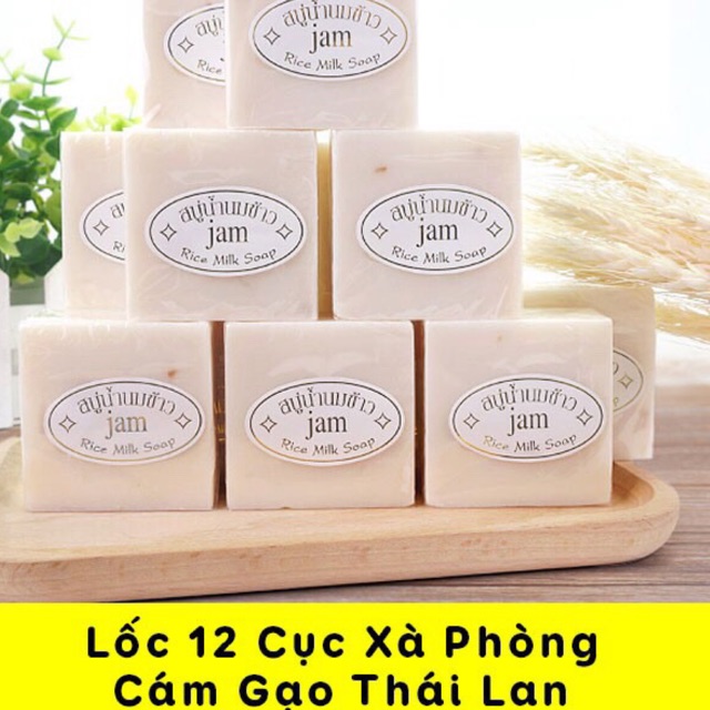 1 Lốc 12 Cục Xà Phòng Cám Gạo Thái Lan Jam Rice Milk Soap